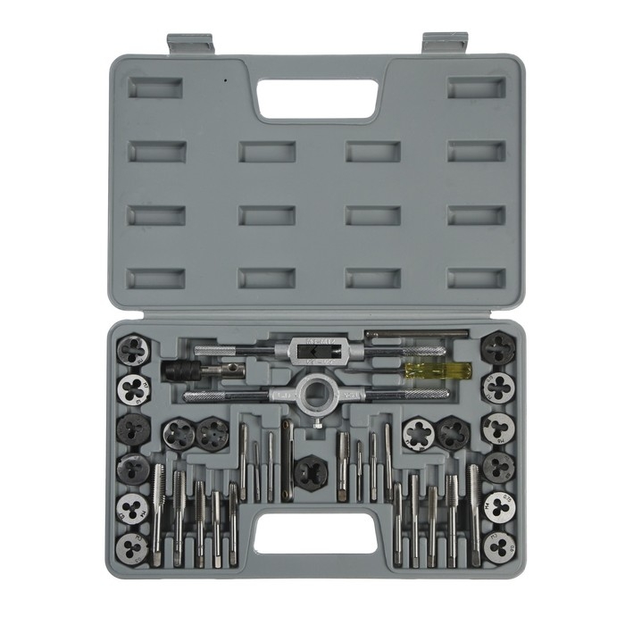 Набор метчиков и плашек ТУНДРА, М3 - М12, 40 предметов Набор метчиков и плашек ТУНДРА, М3 - М12, 40 предметов