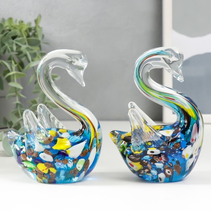Сувенир стекло Сувенир стекло "Лебеди калейдоскоп" под муранское стекло набор 2 шт 11,5х8 см