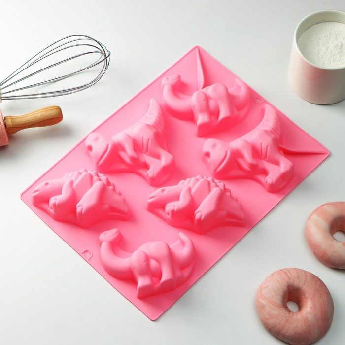 Форма для выпечки Доляна «Животные.Динозавры», силикон, 29×21 см, 6 ячеек (10,4×7,2 см), цвет розовый Форма для выпечки Доляна «Животные.Динозавры», силикон, 29×21 см, 6 ячеек (10,4×7,2 см), цвет розовый