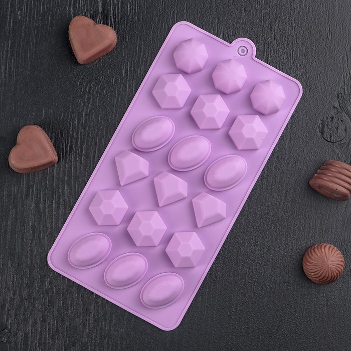 Форма для конфет и шоколада Доляна «Кристаллы», силикон, 22×11 см, 18 ячеек (3,2×2,5 см), цвет МИКС Форма для конфет и шоколада Доляна «Кристаллы», силикон, 22×11 см, 18 ячеек (3,2×2,5 см), цвет МИКС