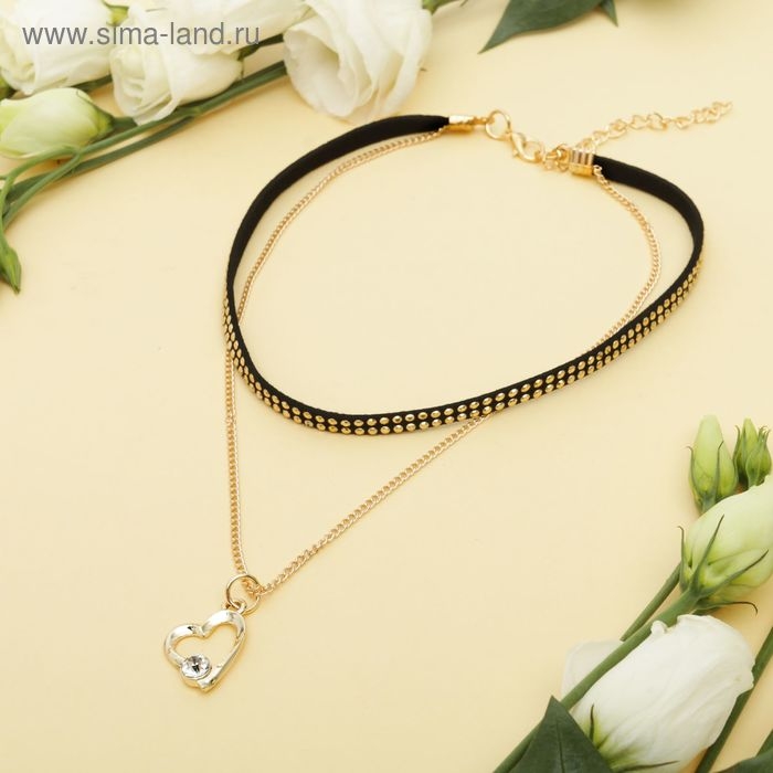 Чокер «Дуэт» сердце, цвет чёрно-золотой, L=30 см Чокер «Дуэт» сердце, цвет чёрно-золотой, L=30 см