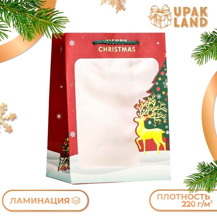 Пакет подарочный новогодний ламинированный, с окном Пакет подарочный новогодний ламинированный, с окном "Новогодний", 25 х 18 х 13 см.