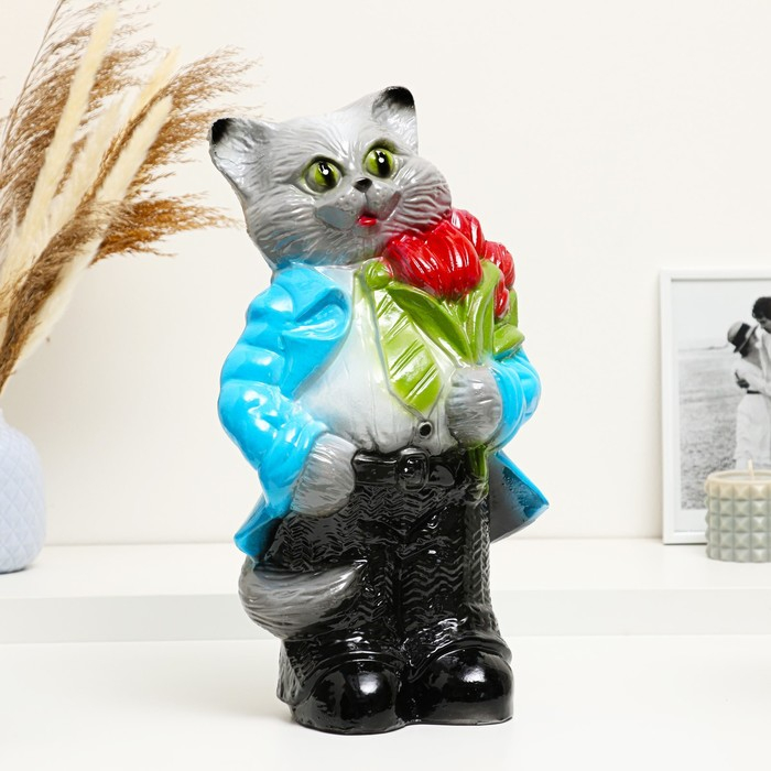 Копилка Копилка "Кот большой с тюльпанами" серый 20х23х41см МИКС