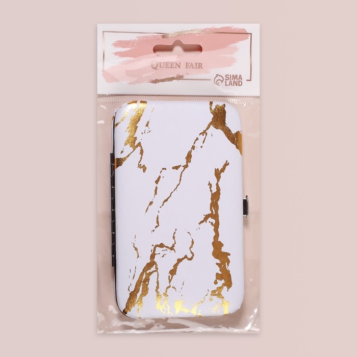 Набор маникюрный, 7 предметов, в футляре, рисунок серый/золотистый Набор маникюрный, 7 предметов, в футляре, рисунок серый/золотистый