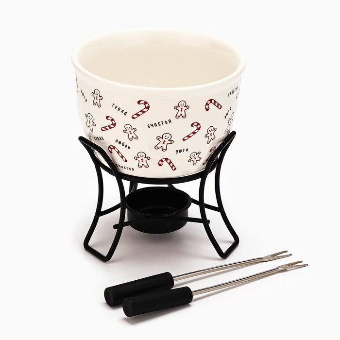 Фондю керамическое новогоднее Дорого внимание «Счастья», 2 шпажки Фондю керамическое новогоднее Дорого внимание «Счастья», 2 шпажки