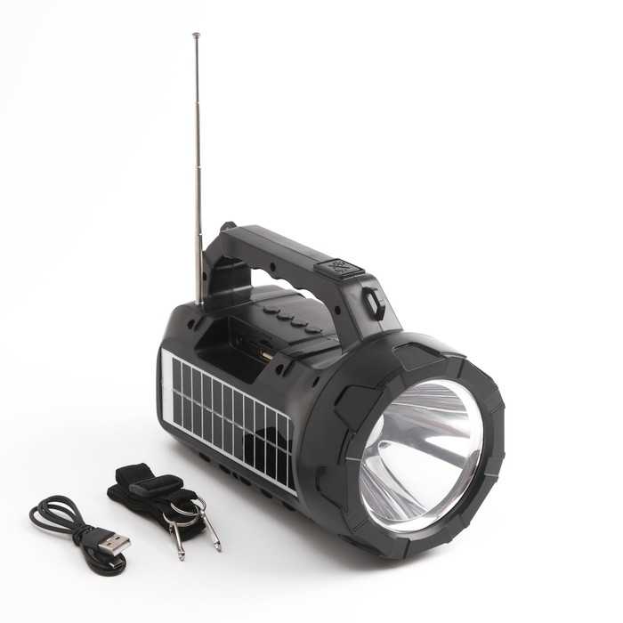 Фонарь аккумуляторный, 10 Вт, 1200 мАч, Bluetooth, AUX, USB, радио, на солнечной батарее Фонарь аккумуляторный, 10 Вт, 1200 мАч, Bluetooth, AUX, USB, радио, на солнечной батарее
