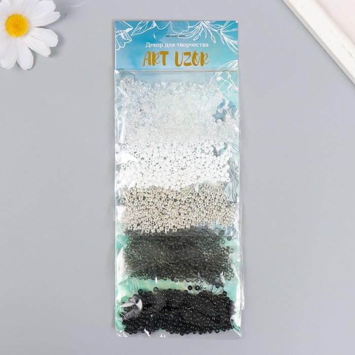 Бисер круглый  Бисер круглый "Чёрный, белый и серебро" 5 цветов х 10 грамм