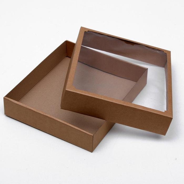 Коробка сборная без печати крышка-дно бурая с окном 37 х 32 х 7 см Коробка сборная без печати крышка-дно бурая с окном 37 х 32 х 7 см