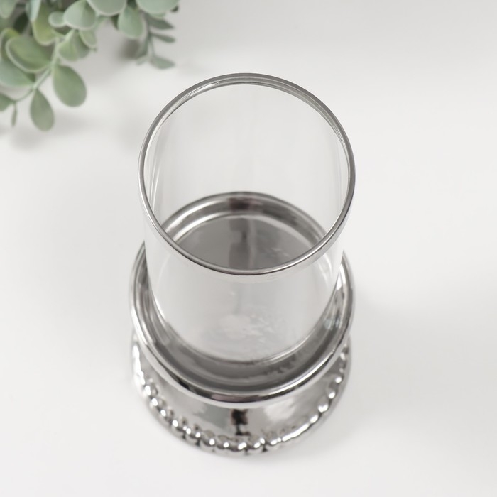 Подсвечник керамика, стекло на 1 свечу Подсвечник керамика, стекло на 1 свечу "Веллис" d=8 см серебро 10х10х21,5 см