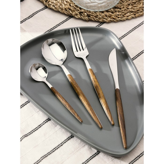 Столовые приборы из нержавеющей стали Magistro «Древо», 4 предмета, цвет металла серебряный Столовые приборы из нержавеющей стали Magistro «Древо», 4 предмета, цвет металла серебряный