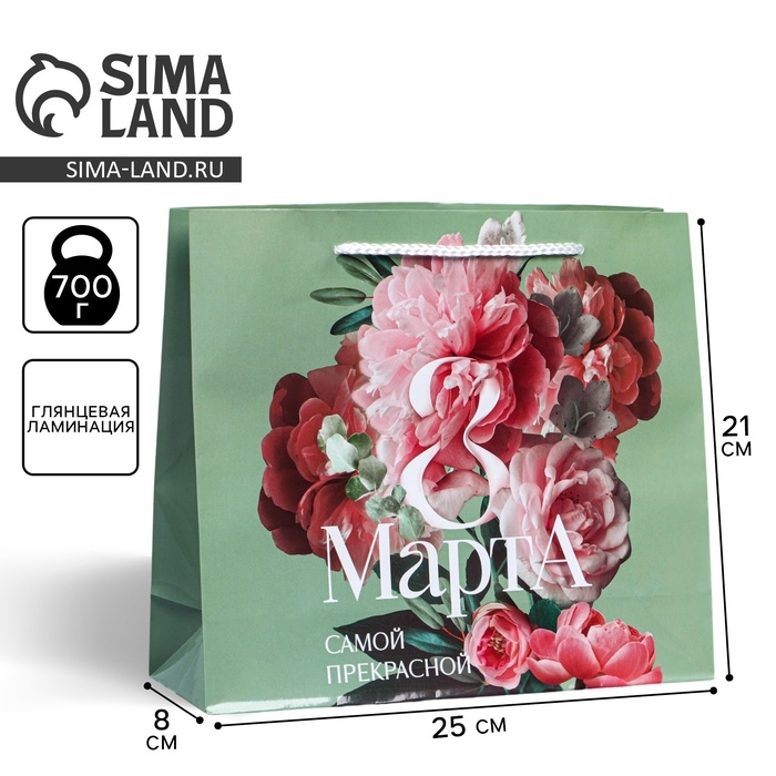 Пакет подарочный ламинированный горизонтальный, упаковка, «Самой прекрасной», ML 21 х 25 х 8 см Пакет подарочный ламинированный горизонтальный, упаковка, «Самой прекрасной», ML 21 х 25 х 8 см