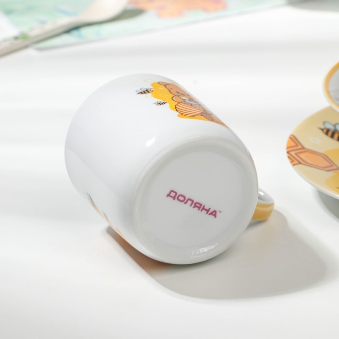 Набор детской посуды из керамики Доляна «Медвежонок и мёд», 3 предмета: кружка 230 мл, миска 400 мл, тарелка d=18 см, цвет белый Набор детской посуды из керамики Доляна «Медвежонок и мёд», 3 предмета: кружка 230 мл, миска 400 мл, тарелка d=18 см, цвет белый