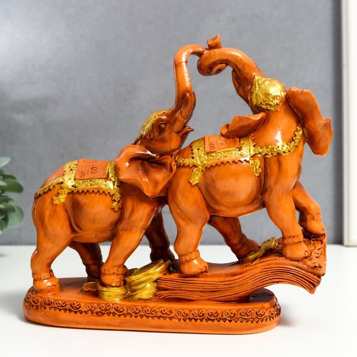 Сувенир полистоун Сувенир полистоун "Два денежных слона на купюре и монетах" под дерево 18,7х21х7 см