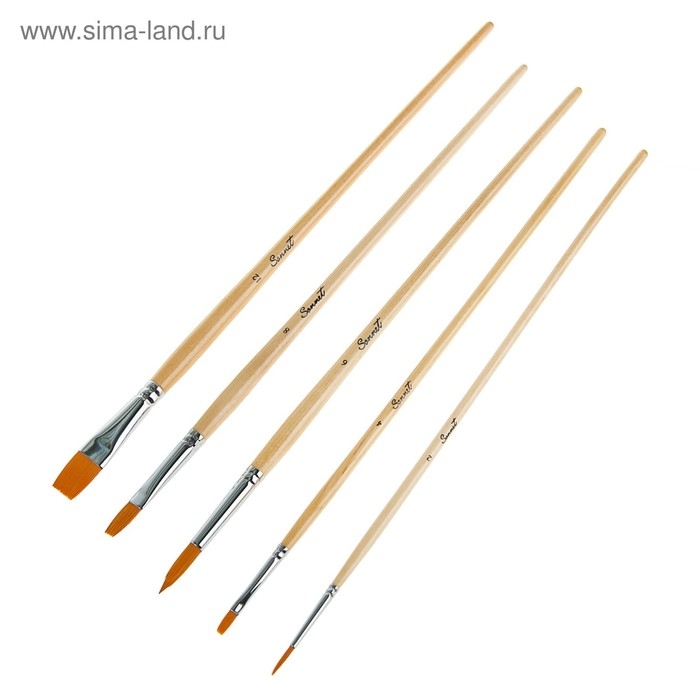 Набор кистей Синтетика 5 штук ЗХК Набор кистей Синтетика 5 штук ЗХК "Сонет №3" (круглые №: 2,6; плоские №: 4,8,12) длинная ручка