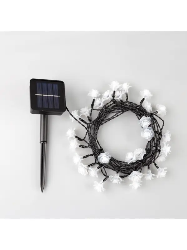 Гирлянда &laquo;Нить&raquo;, 4.5 м, уличная, с насадками &laquo;Цветок&raquo;, IP44, 30 LED, 2 режима, солнечная батарея, тёмная нить, свечение синее/фиолетовое/розовое