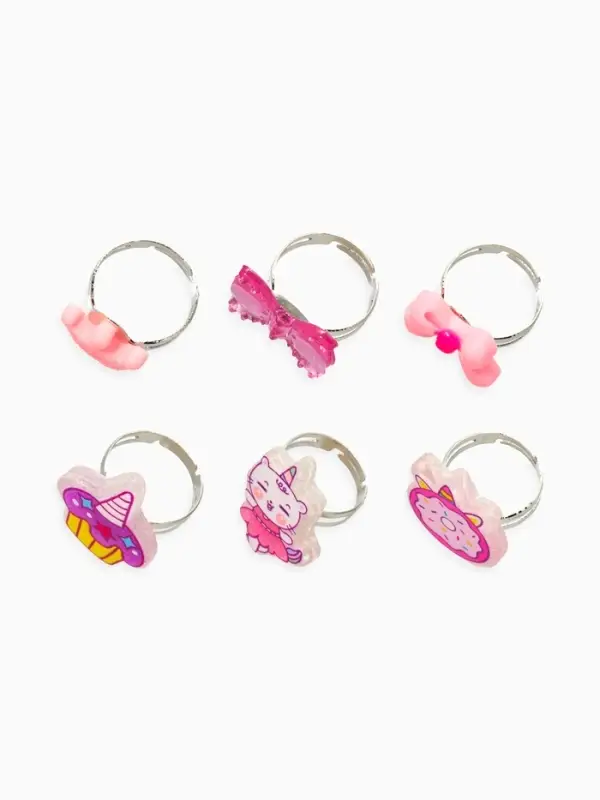 Кольца детские набор 6 шт. &laquo;Выбражулька&raquo; котик, единорог, форма МИКС, б-р, цвет фиолт-роз