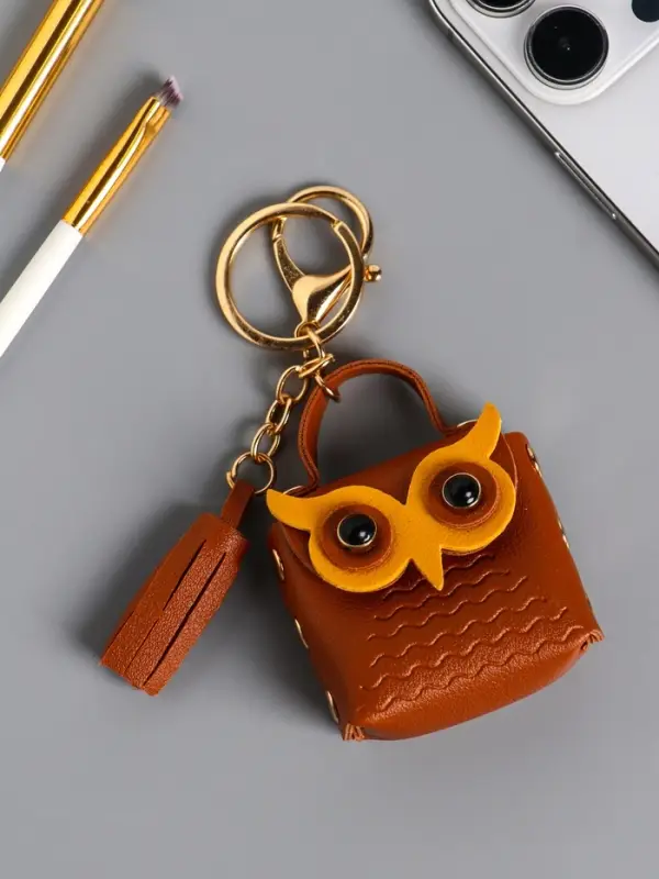 Брелок кожзам с карабином, с кистью Брелок кожзам с карабином, с кистью "Сумочка. Сова" карамель 5,2х2,5х6 см