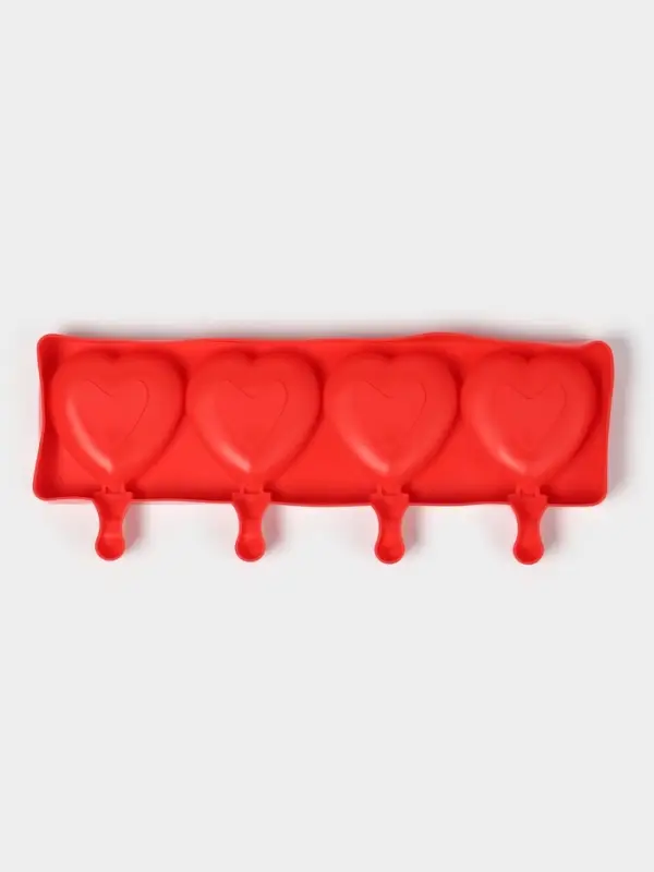 Форма для мороженого &laquo;Сердца&raquo;, силикон, 37&times;15&times;2.5 см, 4 ячейки (9.2&times;8.4 см), МИКС