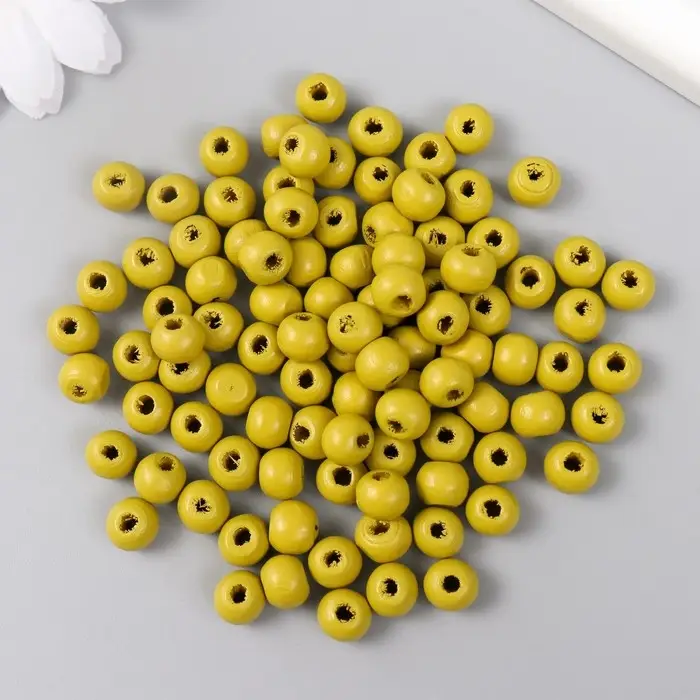 Бусины для творчества дерево "Светло-Оливковый" d-0,8 см, набор 20 гр