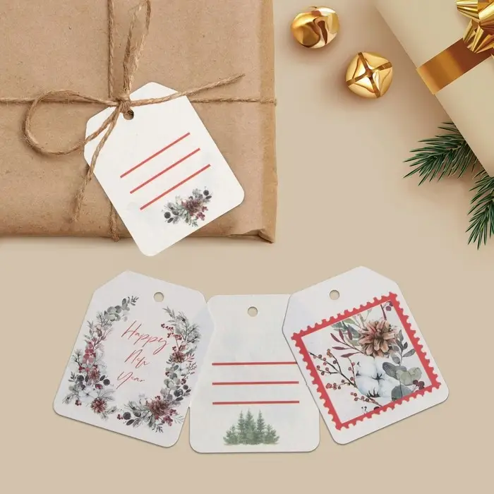 Шильдик на подарок Happy new year, набор 6 штук, 16 х 24 см Шильдик на подарок Happy new year, набор 6 штук, 16 х 24 см