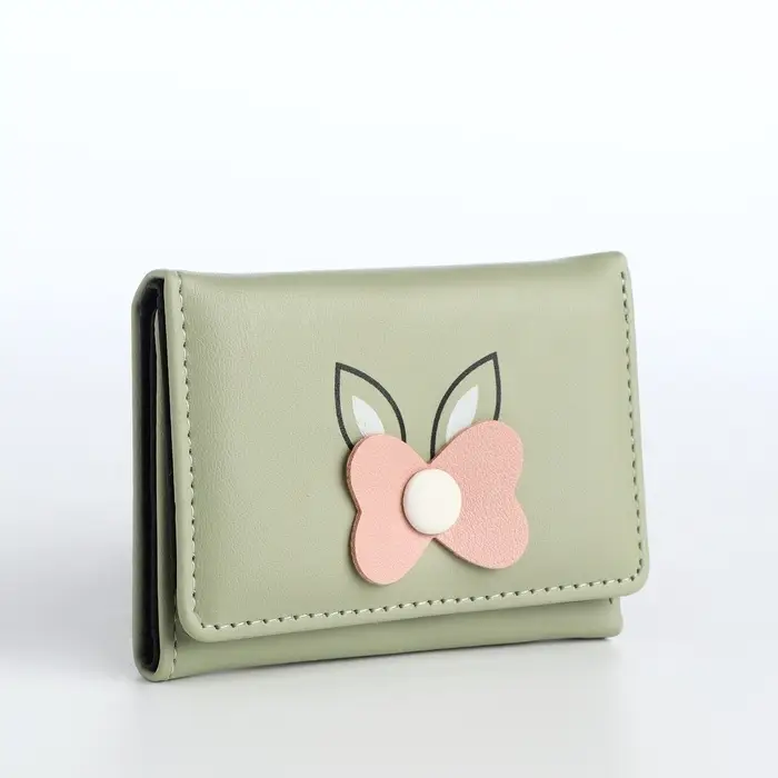 Кошелёк &laquo;Цветочек&raquo;, маленький, для девочки, на кнопке, зелёный