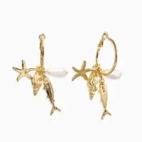 Серьги "Морской мир", с подвесками, цвет белый в золоте