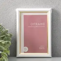 Фоторамка для фото 10х15 см "Oframe", пластик, белый с золотом, (пластиковый экран)