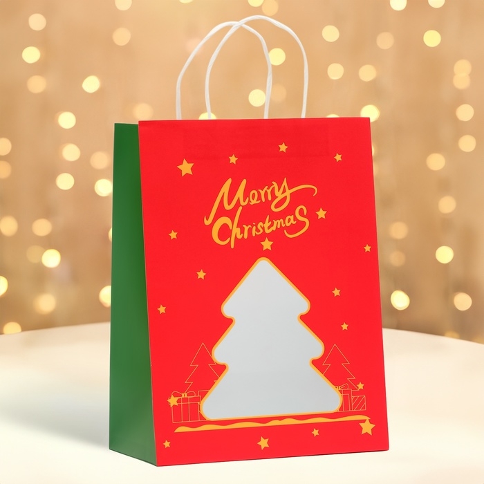 Пакет подарочный новогодний с окном Пакет подарочный новогодний с окном "Ёлка" 26 х 35 х 16 см.