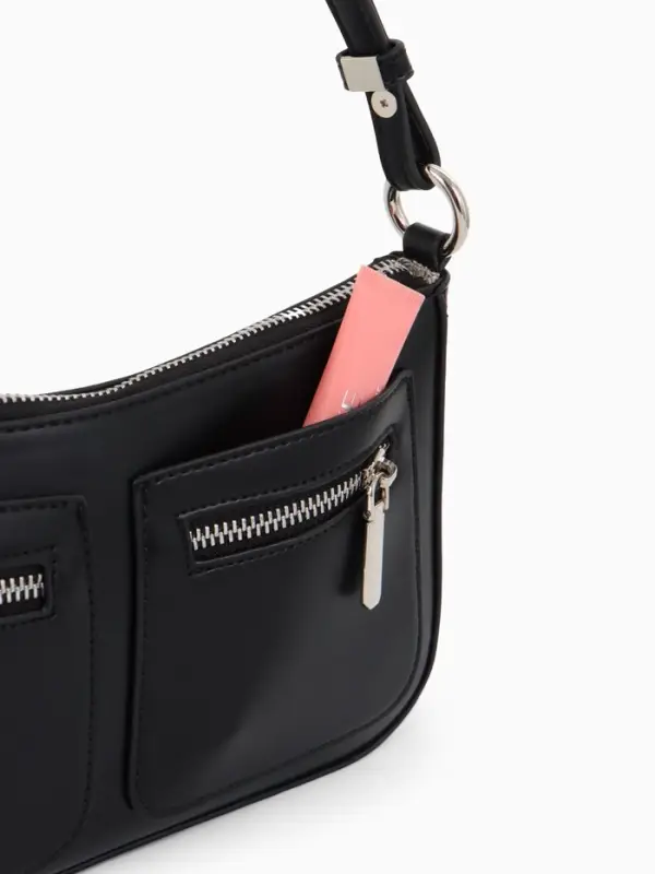 Сумка женская багет TEXTURA на молнии, 21&times;6&times;13 см, чёрная