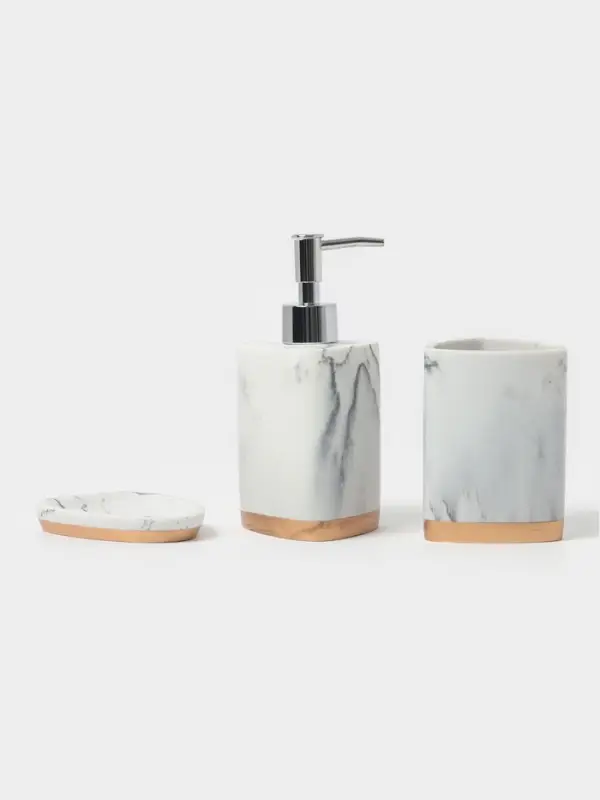 Аксессуары для ванной &laquo;Мрамор&raquo;, 3 предмета, мыльница, дозатор 230 мл, стакан, белые