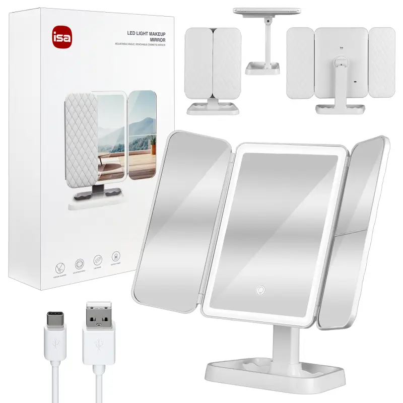 Настольное зеркало для макияжа с подсветкой ML-04 ISA белое (18 шт/кор)