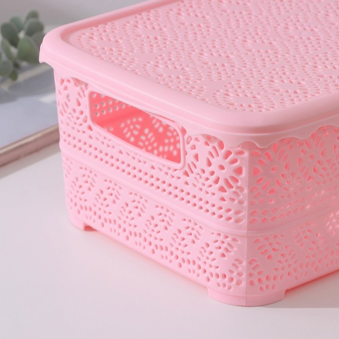 Контейнер для хранения с крышкой «Ажур», пластик, 26×19×11,5 см, цвет МИКС Контейнер для хранения с крышкой «Ажур», пластик, 26×19×11,5 см, цвет МИКС