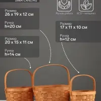 Набор корзин плетёных, 3 шт., 26&times;19&times;12 см, 20&times;15&times;11 см, 17&times;11&times;10 см, ива, натуральный цвет