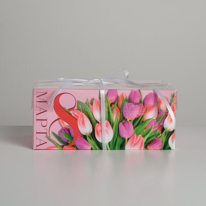 Коробка для капкейков, кондитерская упаковка, 6 ячеек «С 8 Марта», 23 х 16 х 10 см Коробка для капкейков, кондитерская упаковка, 6 ячеек «С 8 Марта», 23 х 16 х 10 см