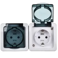 Розетка двойная наружная с заземление с крышкой   IP54 ГЕРМЕС PLUS (цвет крышки: дымчатый) IEK