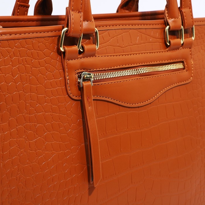 Сумка женская тоут на молнии, цвет рыжий