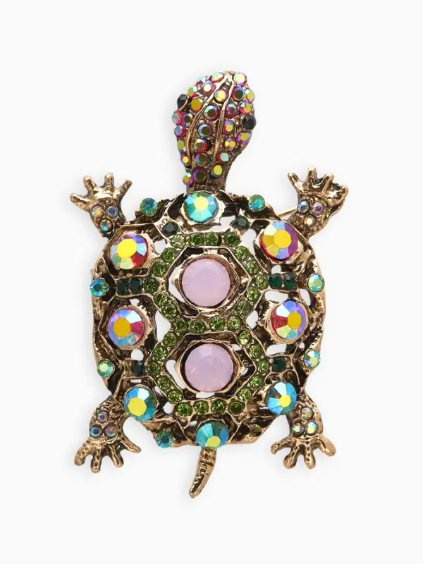 Брошь &laquo;Черепашка&raquo;, в крупных стразах, разноцветная в чернёном золоте