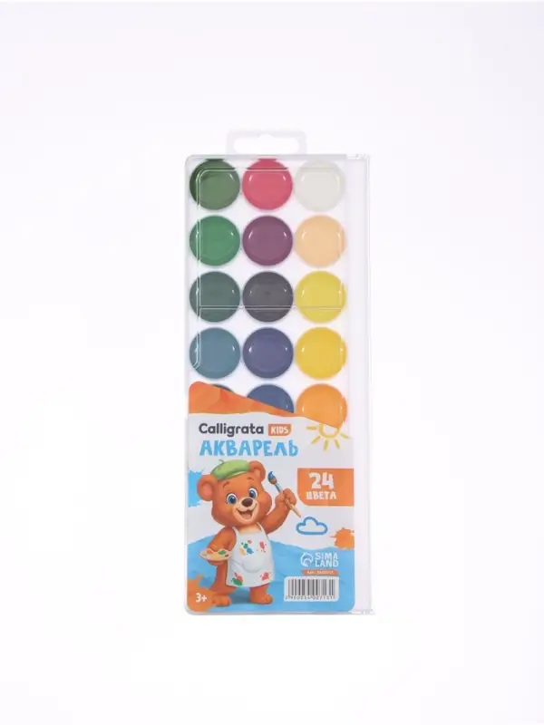 Акварель Calligrata kids, 24 цвета, пластик, европодвес