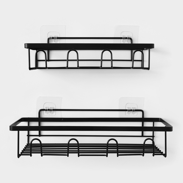 Полка для ванной прямая, набор 2 шт, 23,5×10×7,5 см, 33×12×9 см, черная Полка для ванной прямая, набор 2 шт, 23,5×10×7,5 см, 33×12×9 см, черная