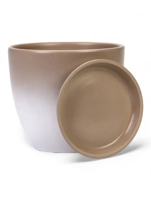 Горшок цветочный с поддоном 5 л, d122/h19,5 см капучино керамика, Горшок цветочный с поддоном 5 л, d122/h19,5 см капучино керамика, "Туман" (М)