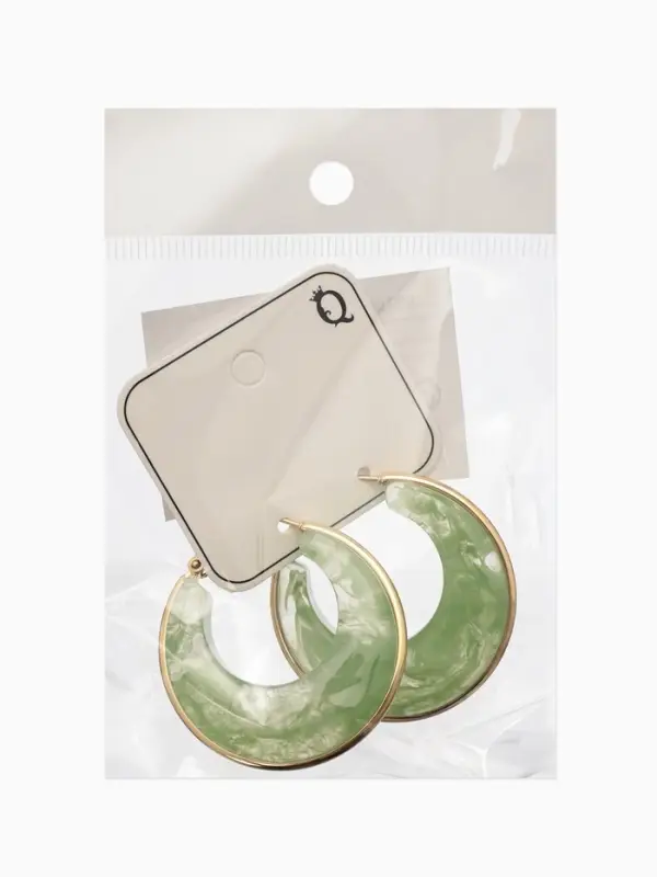 Серьги-кольца акрил &laquo;Тренд&raquo;, нефритовые в золоте