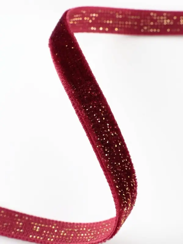 Лента бархатная, с золотым люрексом, 6 мм, 18&plusmn;1 м, бордовая №46