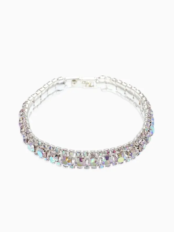 Браслет со стразами &laquo;Северное сияние. Змейка&raquo;, L=18 см, радужный в серебре