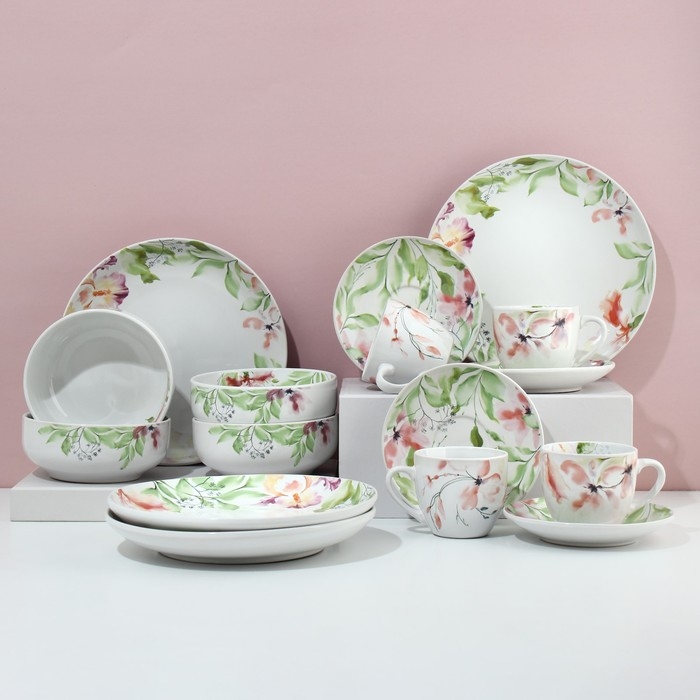 Набор посуды на 4 персоны «Акварель», 16 предметов: 4 тарелки 23 см, 4 миски 14.5 см, 4 кружки 250 мл, 4 блюдца 15 см. Набор посуды на 4 персоны «Акварель», 16 предметов: 4 тарелки 23 см, 4 миски 14.5 см, 4 кружки 250 мл, 4 блюдца 15 см.