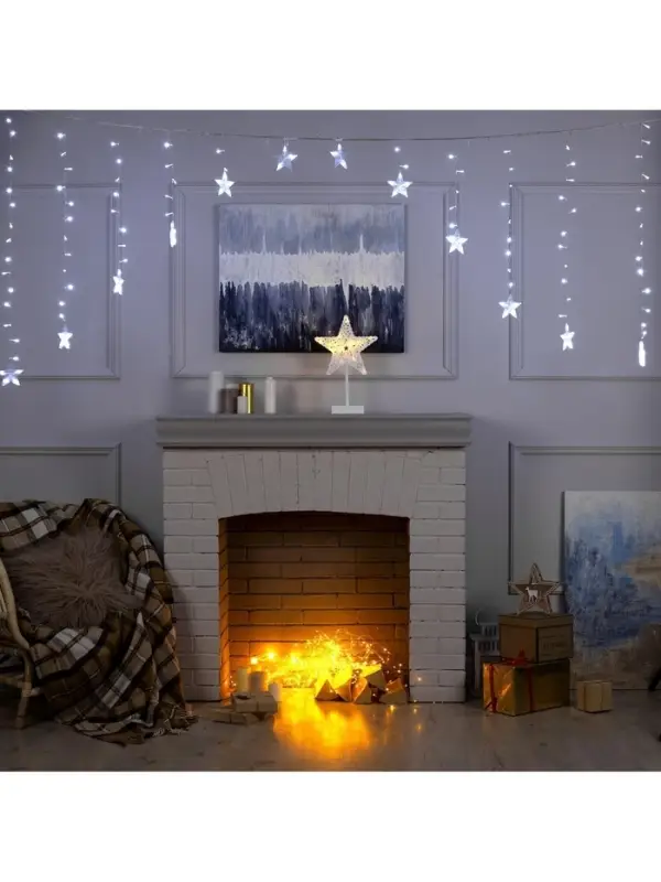 Гирлянда &laquo;Бахрома-арка&raquo; 2.5&times;1.2 м с насадками &laquo;Звёзды&raquo;, IP20, прозрачная нить, 136 LED, свечение белое, 8 режимов, 220 В