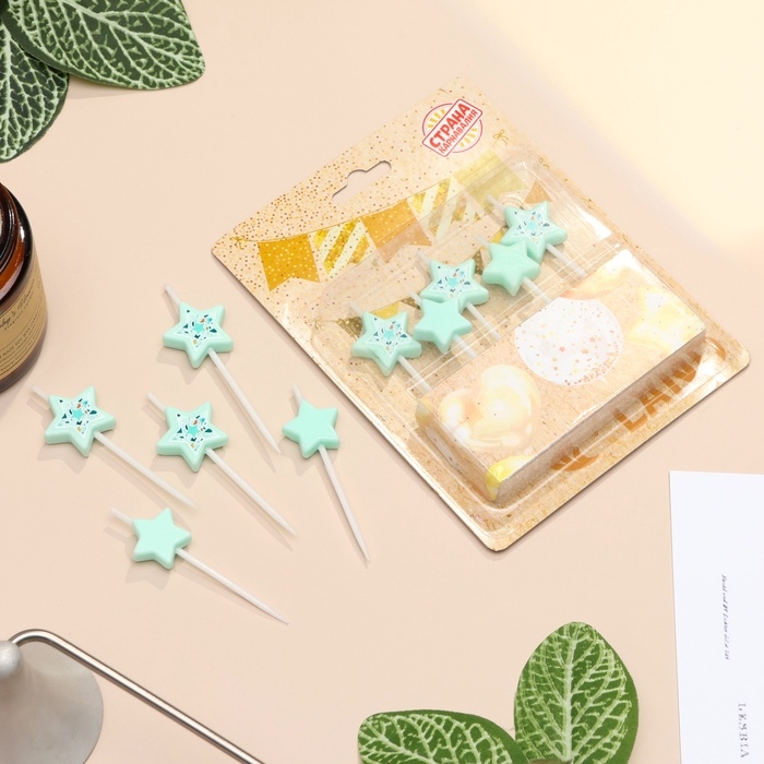 Набор свечей для торта, 5 шт  Набор свечей для торта, 5 шт "Звездочки", голубой