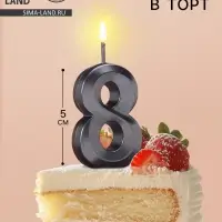 Свеча в торт на шпажке &laquo;Цифра 8&raquo;, черная, 5 см