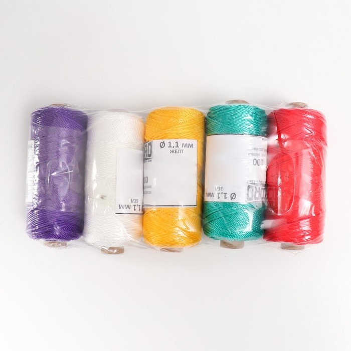 Нить кручёная ПП 3пр d=1,1 мм 100 м (крас.,белый, жел.,черн.,фиол.,набор 5 шт) Нить кручёная ПП 3пр d=1,1 мм 100 м (крас.,белый, жел.,черн.,фиол.,набор 5 шт)