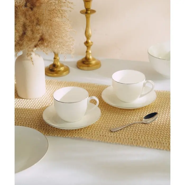 Чайные пары SL Home &laquo;Каскарон&raquo;, 240 мл, набор 2 шт., костяной фарфор, белые