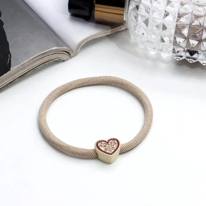 Резинка для волос «Алеста блеск», сердце, 5 см, бежевый